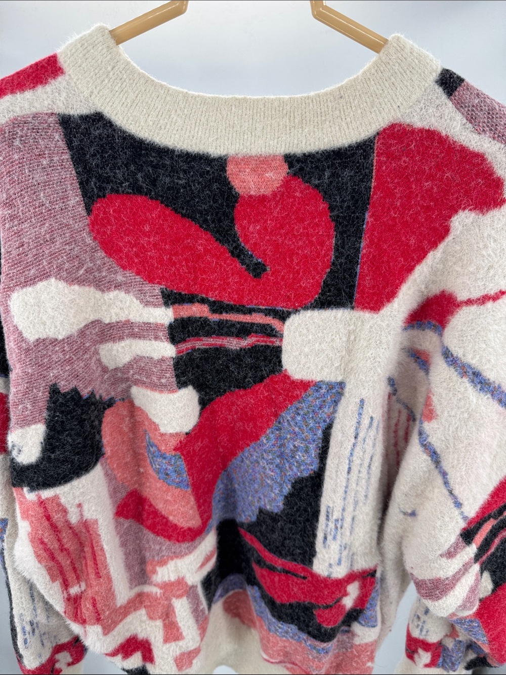 Desigual Crewneck Sweater in Red, Cream & Black Abstract Print L soft colorful - Picture 4 of 12